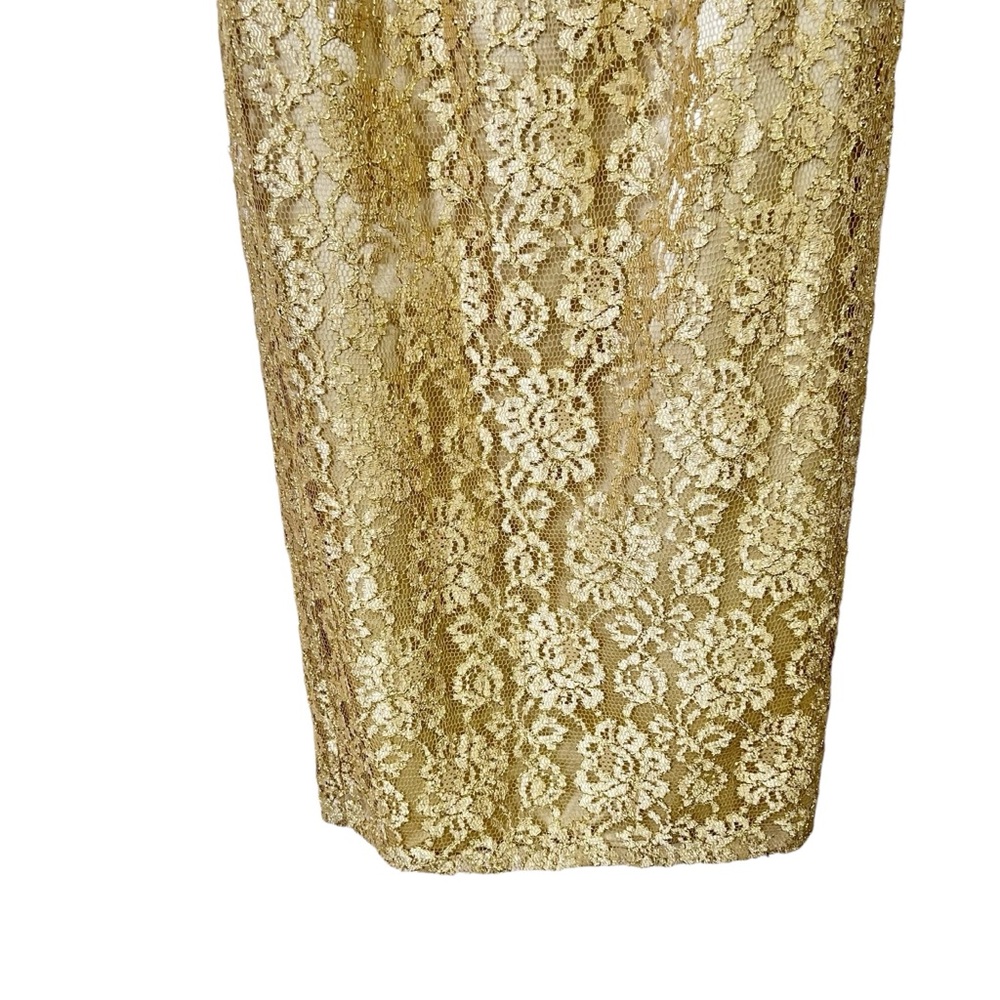 Jessica McClintock Gunne Sax Y2K Fairy Vtg Gold Mesh Lace Maxi Dress M Glam Prom - Picture 3 of 8